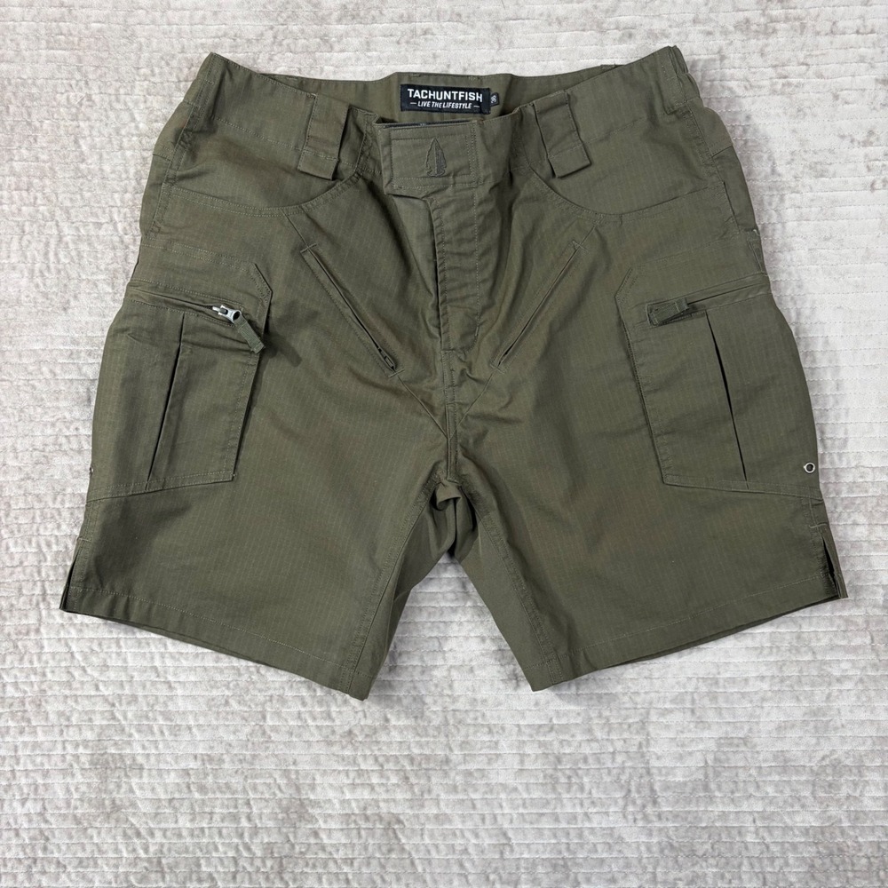 Tachuntfish Mens Tactical Cargo Shorts Olive Green Ripstop Size 36 Utility
